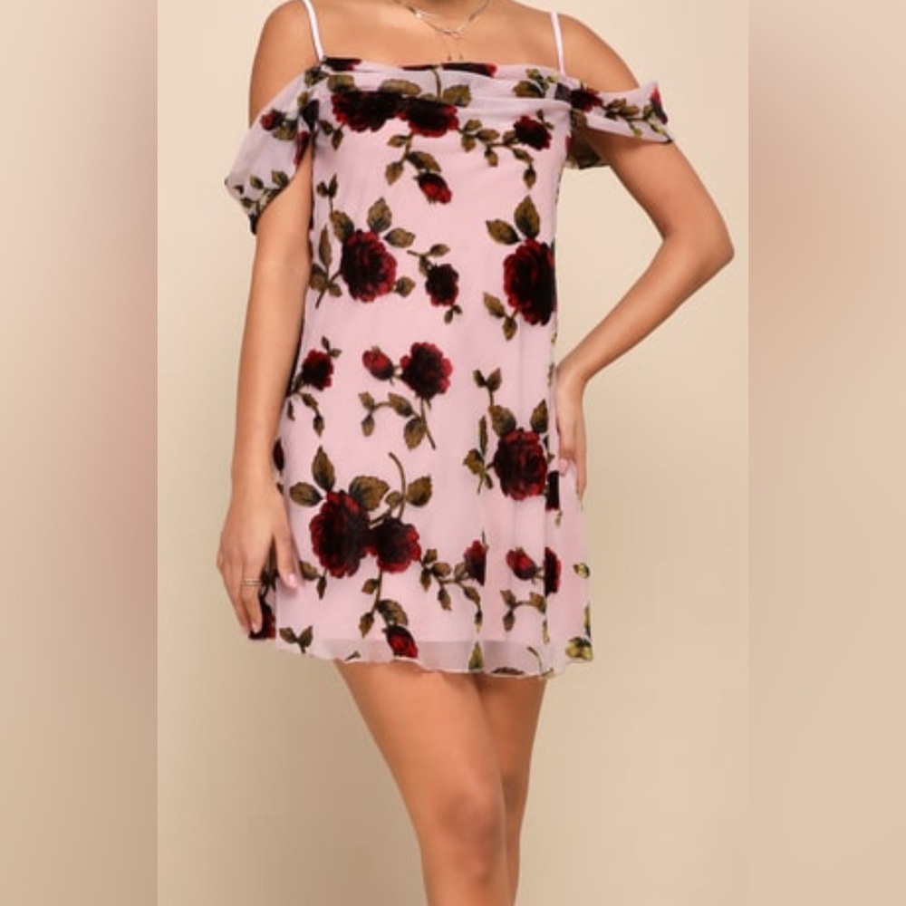 Lulu’s Blush Pink Burnout Floral Velvet Mini Slip Dress Size M. NWT.